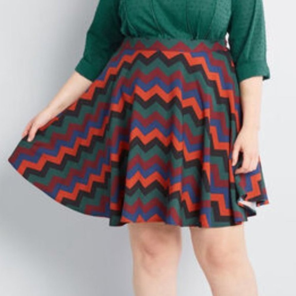 ModCloth Chevron Circle Skirt in Green, Red, Blue
